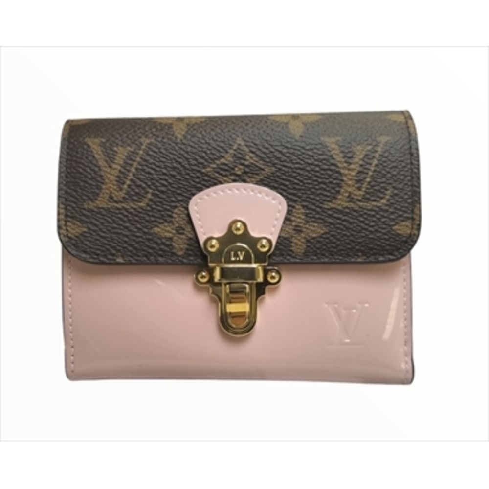 Compact Wallet Trifold Monogram Patent Cherry Wood Compact